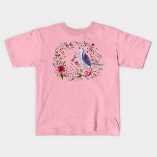 Watercolor bird and flowers Kids T-Shirt